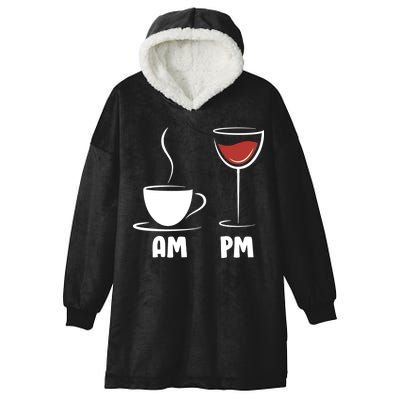 AM Coffee PM Wine Hooded Wearable Blanket