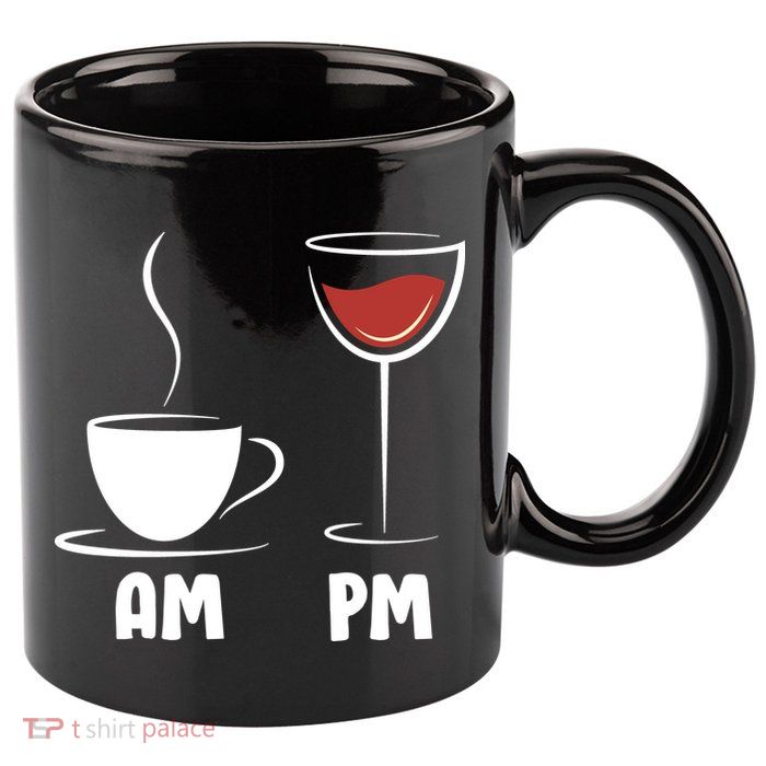 AM Coffee PM Wine 11oz C Handle Ceramic Mug
