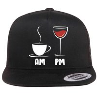 AM Coffee PM Wine Flat Bill Trucker Hat