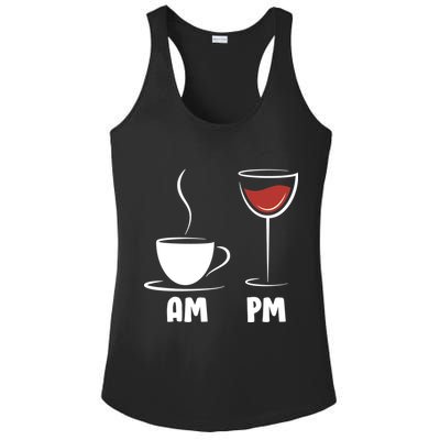 AM Coffee PM Wine Ladies PosiCharge Competitor Racerback Tank