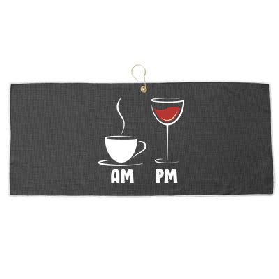 AM Coffee PM Wine Large Microfiber Waffle Golf Towel