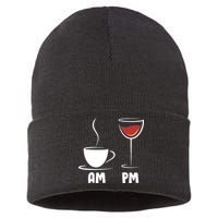 AM Coffee PM Wine Sustainable Knit Beanie