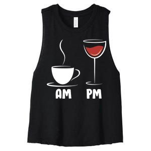 AM Coffee PM Wine Women's Racerback Cropped Tank