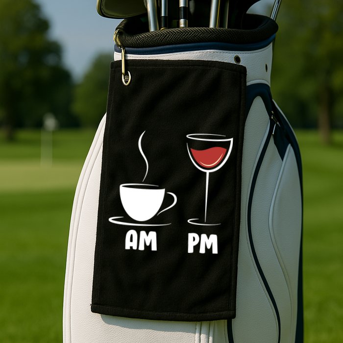 AM Coffee PM Wine Golf Towel