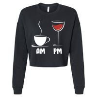 AM Coffee PM Wine Cropped Pullover Crew