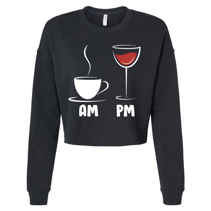 AM Coffee PM Wine Cropped Pullover Crew