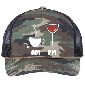 AM Coffee PM Wine Retro Rope Trucker Hat Cap