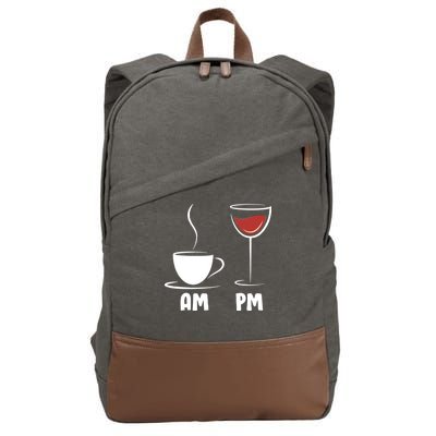 AM Coffee PM Wine Cotton Canvas Backpack