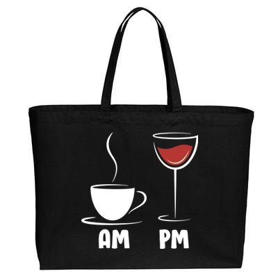 AM Coffee PM Wine Cotton Canvas Jumbo Tote