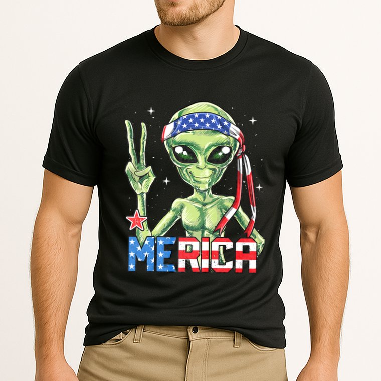 Alien Merica 4th Of July American Flag Performance Shirt