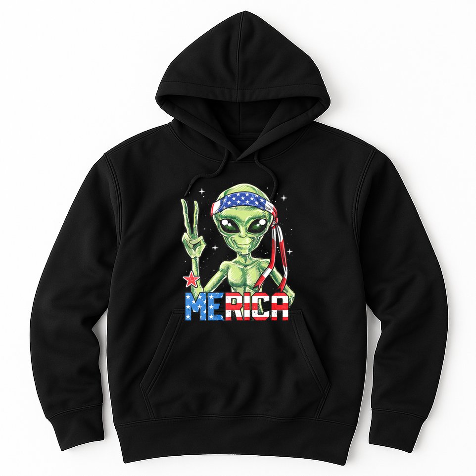 Alien Merica 4th Of July American Flag Hoodie