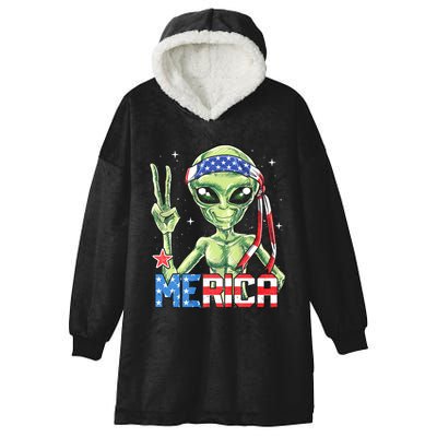 Alien Merica 4th Of July American Flag Hooded Wearable Blanket