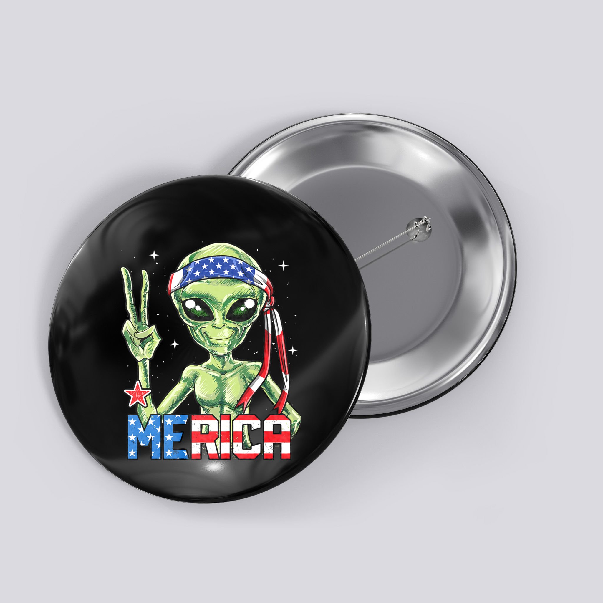 Alien Merica 4th Of July American Flag Button