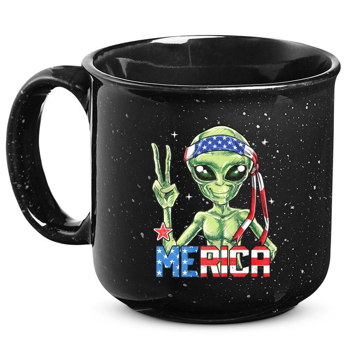 Alien Merica 4th Of July American Flag 15oz Campfire Ceramic Mug