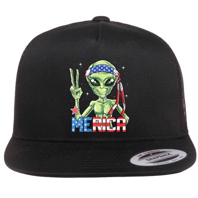 Alien Merica 4th Of July American Flag Flatbill Hat
