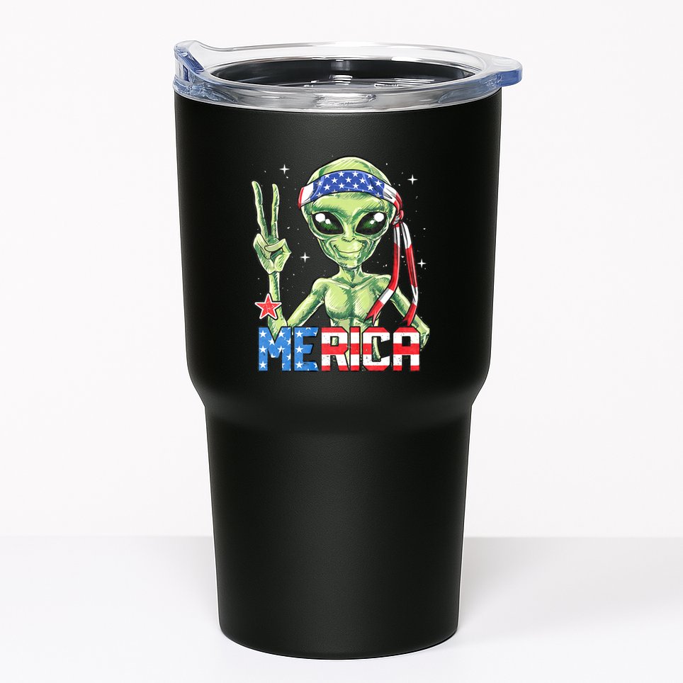 Alien Merica 4th Of July American Flag Tumbler