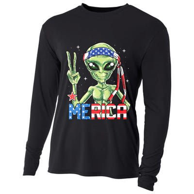 Alien Merica 4th Of July American Flag Cooling Performance Long Sleeve Crew