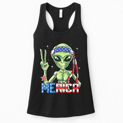 Alien Merica 4th Of July American Flag Womens Tank Top