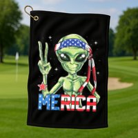 Alien Merica 4th Of July American Flag Golf Towel