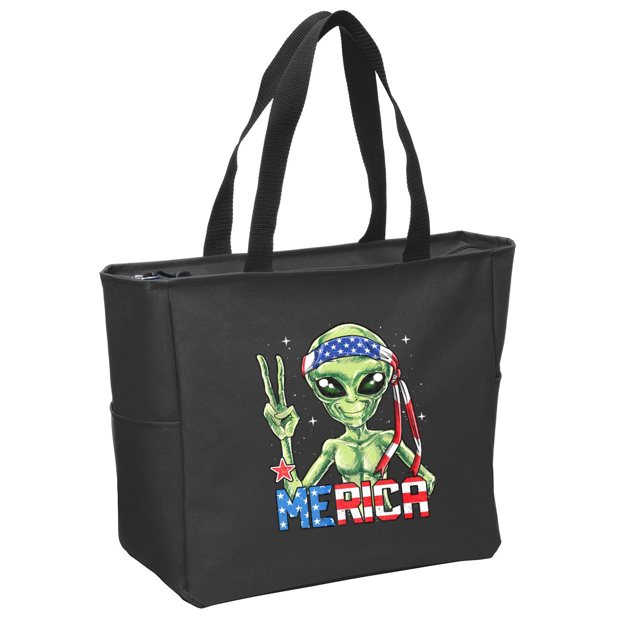 Alien Merica 4th Of July American Flag Zip Tote Bag