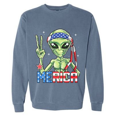 Alien Merica 4th Of July American Flag Garment-Dyed Sweatshirt