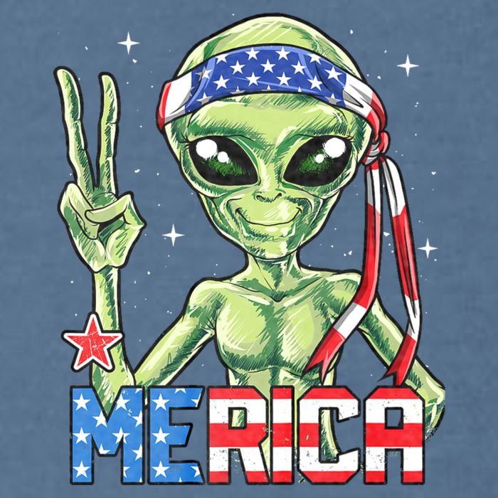 Alien Merica 4th Of July American Flag Garment-Dyed Sweatshirt