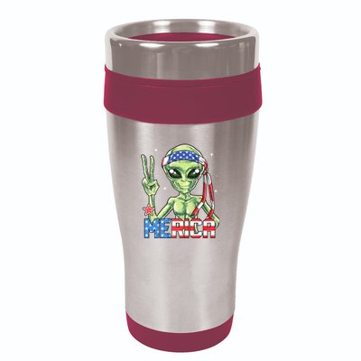 Alien Merica 4th Of July American Flag 16oz Travel Tumbler