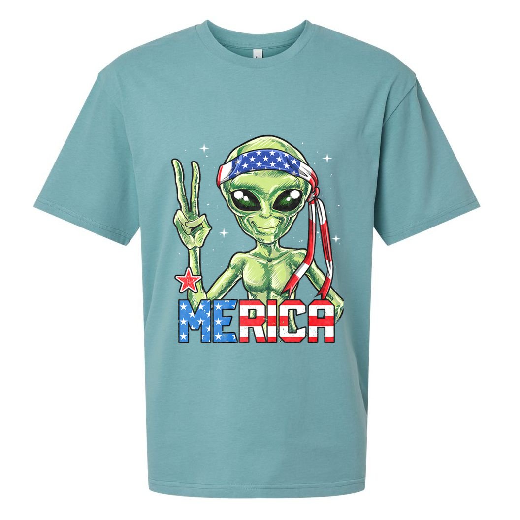 Alien Merica 4th Of July American Flag Sueded Cloud Jersey T-Shirt