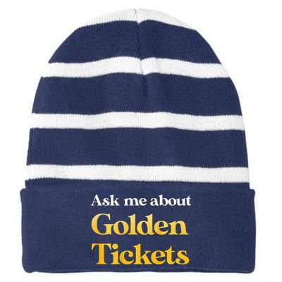 Ask Me About Golden Tickets Striped Beanie with Solid Band