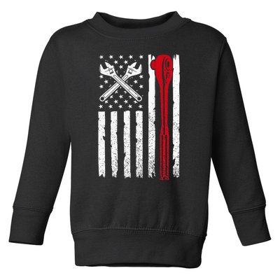 Auto Mechanic American Flag USA Funny Repairman Patriotic Toddler Sweatshirt