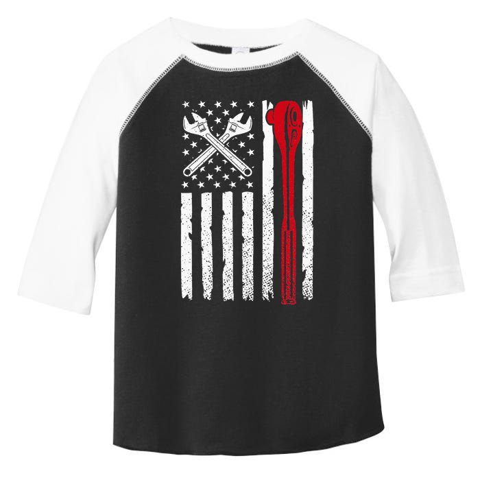 Auto Mechanic American Flag USA Funny Repairman Patriotic Toddler Fine Jersey T-Shirt