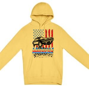 American Muscle American USA Flag Muscle Car Fan Premium Pullover Hoodie