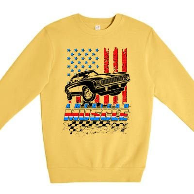 American Muscle American USA Flag Muscle Car Fan Premium Crewneck Sweatshirt