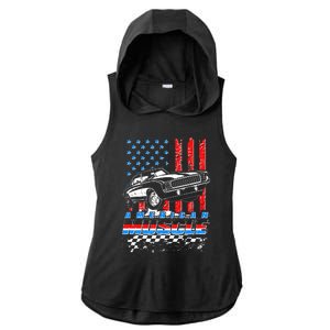 American Muscle American USA Flag Muscle Car Fan Ladies PosiCharge Tri-Blend Wicking Draft Hoodie Tank