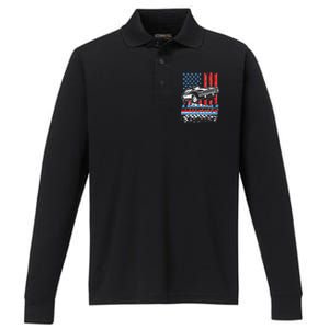 American Muscle American USA Flag Muscle Car Fan Performance Long Sleeve Polo