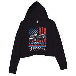 American Muscle American USA Flag Muscle Car Fan Crop Fleece Hoodie