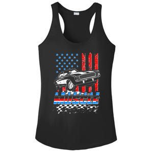 American Muscle American USA Flag Muscle Car Fan Ladies PosiCharge Competitor Racerback Tank