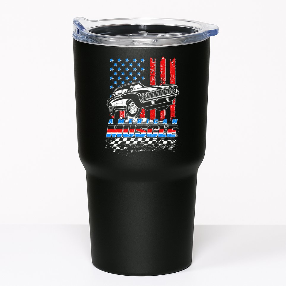 American Muscle American USA Flag Muscle Car Fan Tumbler