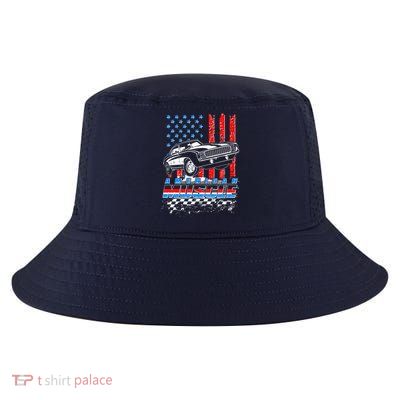 American Muscle American USA Flag Muscle Car Fan Cool Comfort Performance Bucket Hat