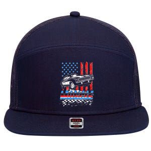 American Muscle American USA Flag Muscle Car Fan 7 Panel Mesh Trucker Snapback Hat