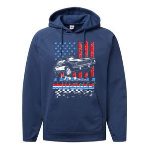 American Muscle American USA Flag Muscle Car Fan Performance Fleece Hoodie