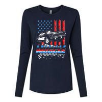 American Muscle American USA Flag Muscle Car Fan Womens Cotton Relaxed Long Sleeve T-Shirt