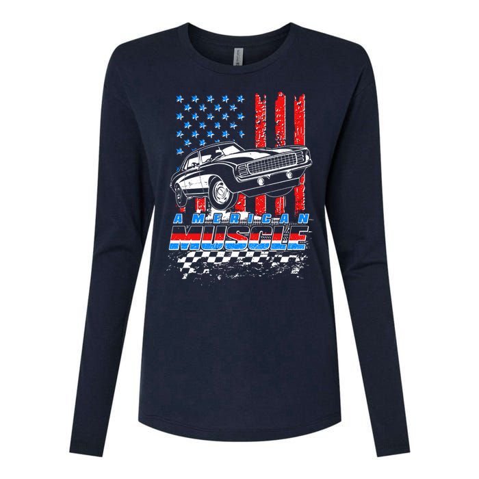 American Muscle American USA Flag Muscle Car Fan Womens Cotton Relaxed Long Sleeve T-Shirt