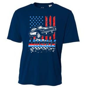 American Muscle American USA Flag Muscle Car Fan Cooling Performance Crew T-Shirt