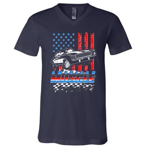 American Muscle American USA Flag Muscle Car Fan V-Neck T-Shirt