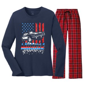 American Muscle American USA Flag Muscle Car Fan Women's Long Sleeve Flannel Pajama Set 