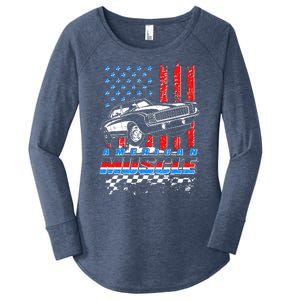 American Muscle American USA Flag Muscle Car Fan Women's Perfect Tri Tunic Long Sleeve Shirt