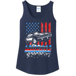 American Muscle American USA Flag Muscle Car Fan Ladies Essential Tank