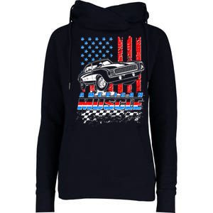 American Muscle American USA Flag Muscle Car Fan Womens Funnel Neck Pullover Hood