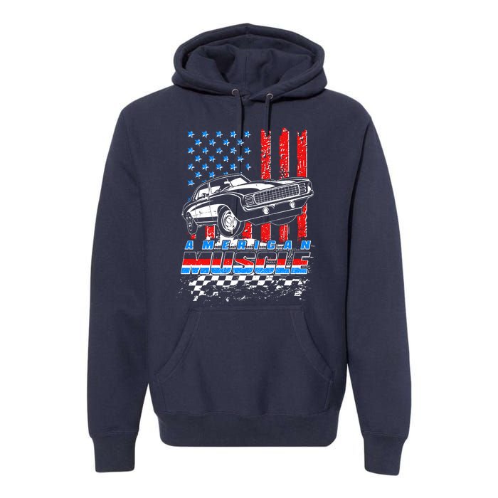 American Muscle American USA Flag Muscle Car Fan Premium Hoodie